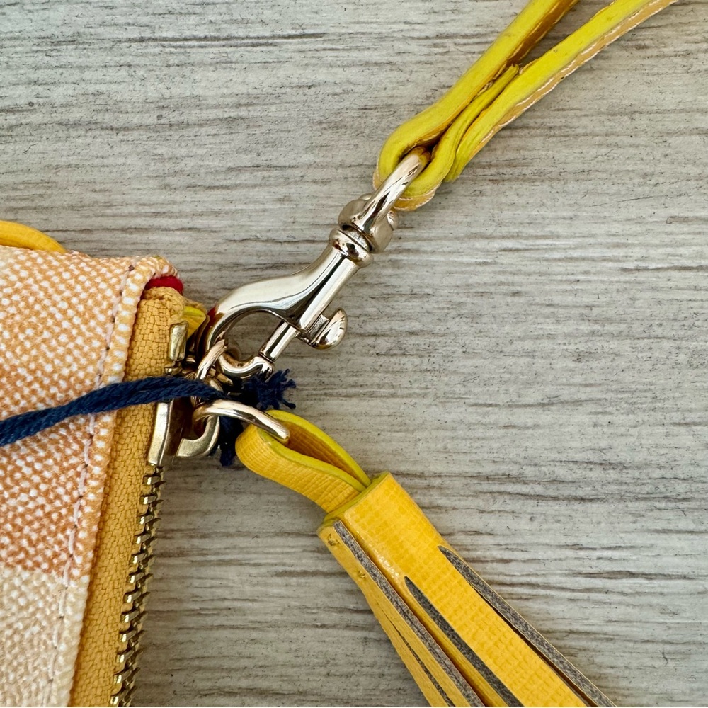 Dooney and Bourke Quadretto Yellow Plaid Kirby Small Carrington Wristlet - NEW - Picture 5 of 9